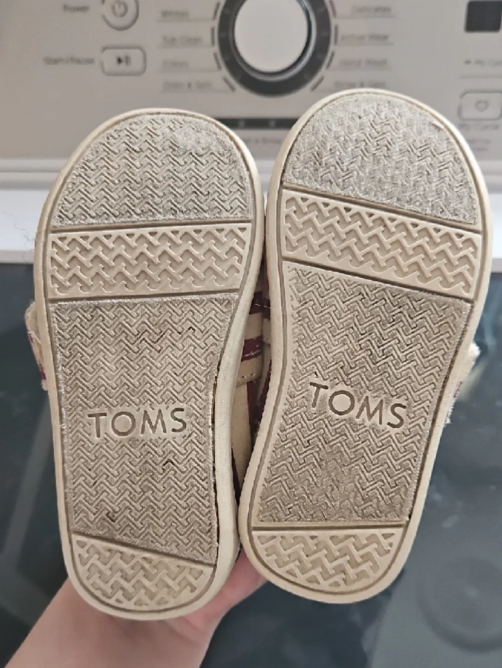 TOMS Kids Cream & Red Striped Slip-On Moccasins